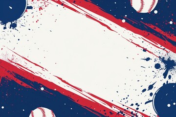 Minimalist studio scene: Red and blue baseballs frame a central space for text on a clean white background.