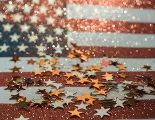 Fototapeta premium Glistening Glory: Abstract American Flag with Glitter and Confetti