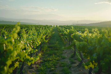 Expansive vineyards filled with ripe grapes, showcasing the beauty and abundance of large plantations.