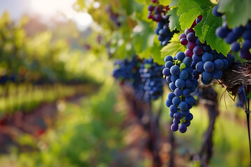 Expansive vineyards filled with ripe grapes, showcasing the beauty and abundance of large plantations.