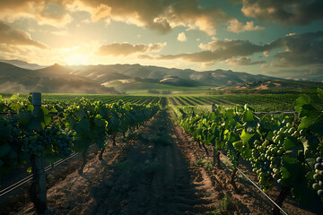 Expansive vineyards filled with ripe grapes, showcasing the beauty and abundance of large plantations.