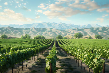 Obraz premium Expansive vineyards filled with ripe grapes, showcasing the beauty and abundance of large plantations.