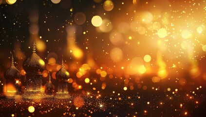 Obraz premium Golden Mosque Silhouette with Sparkling Lights