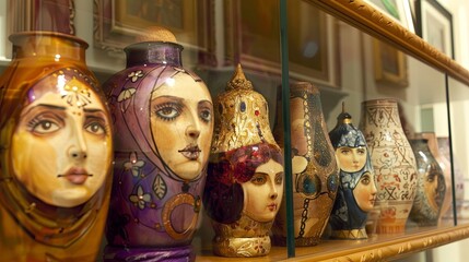 Fototapeta premium Dive into artistic expression with Russian dolls depicting varied ages and looks.