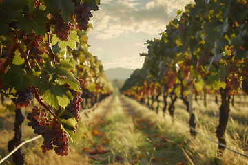 Expansive vineyards filled with ripe grapes, showcasing the beauty and abundance of large plantations.