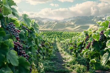 Expansive vineyards filled with ripe grapes, showcasing the beauty and abundance of large plantations.
