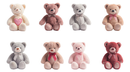 Fototapeta premium Teddy bear doll gifts collection in Valentine concept different for Valentine transparent background