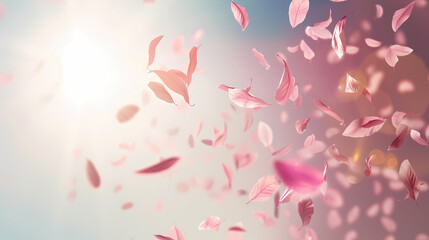 Flying leaves effect with mild sunbeam in 3d illustration vector