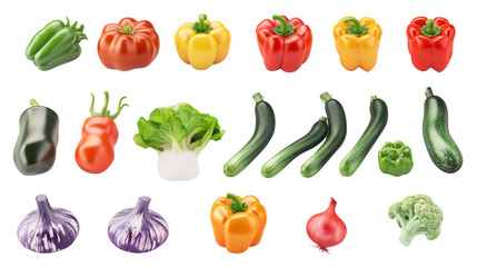 different grading vegetable in 3d transparent background