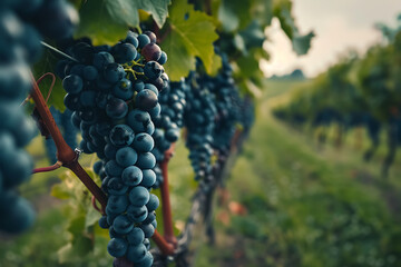 Expansive vineyards filled with ripe grapes, showcasing the beauty and abundance of large plantations.