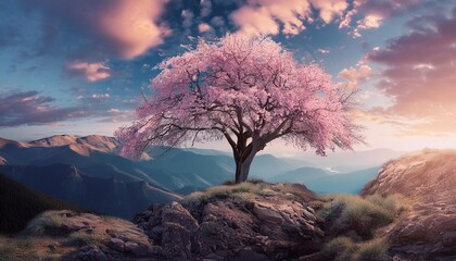 painting of a pink tree in blossom in spring