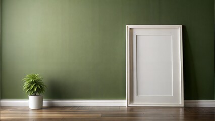 White Frame on Olive Green Wall: A simple white frame against a rich olive green wall, great for nature-inspired and contemporary designs.
