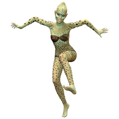 3D Rendering Female Alien on White