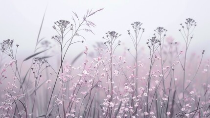 Serene Landscape with Tall Grasses and White Flowers