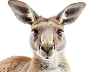 A kangaroo with a wide smile, looking joyful, isolated on a white background