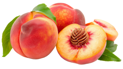 A Vibrant Cluster of Peaches Dance on White Canvas