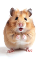 A hamster with a big smile, looking happy, isolated on a white background