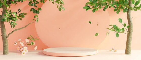 Luxury 3D Podium Display with Abstract Studio Background and Minimalist Design Elements for Product Presentation