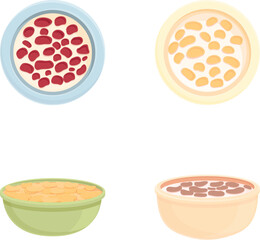Breakfast cereal icons set cartoon vector. Bowl breakfast cereal and cornflake. Food concept