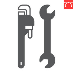 Plumbing tools glyph icon, plumbing service and construction, repair instrument vector icon, vector graphics, editable stroke solid sign, eps 10.