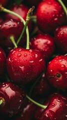 A close up of a bunch of cherries