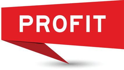 Red color speech banner with word profit on white background