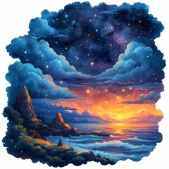 Starry Night Over Ocean Landscape
