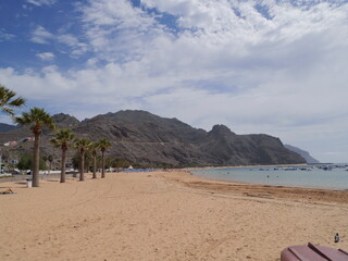 View to the beach Playa de Las Teresitas, the main beach of Santa Cruz de Tenerife, Canary Islands, Spain