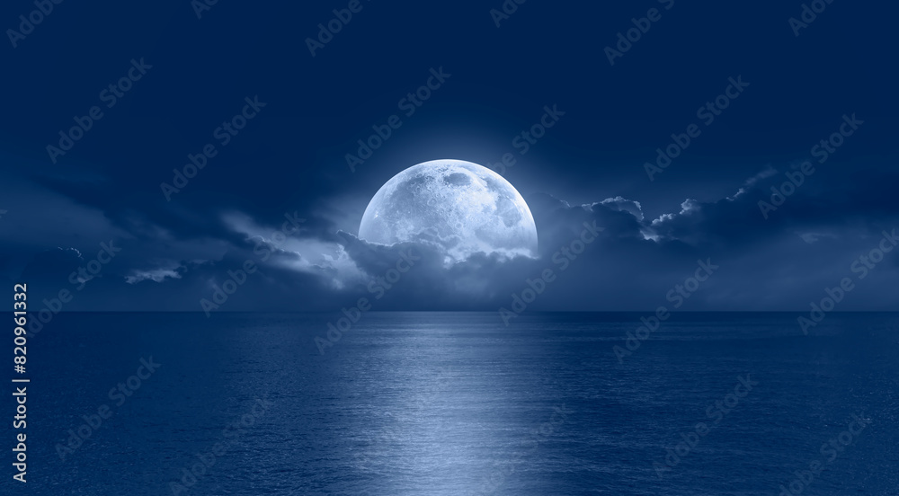 Aufkleber Night sky with full moon in the clouds 