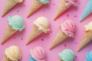 Delicious ice cream scoops in a cone, perfect for a summer treat.