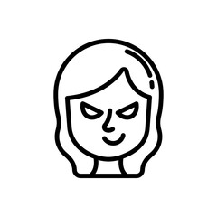 Angry face line icon. Girl emoji icon. Girl expression icon isolated on white background. Transparent background, minimalist symbol. Vector images