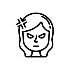 Enraged face line icon. Girl emoji icon. Girl expression icon isolated on white background. Transparent background, minimalist symbol. Vector images