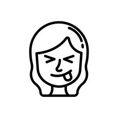 Face savoring food line icon. Girl emoji icon. Girl expression icon isolated on white background. Transparent background, minimalist symbol. Vector images