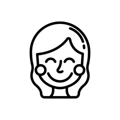 Smiling face line icon. Girl emoji icon. Girl expression icon isolated on white background. Transparent background, minimalist symbol. Vector images