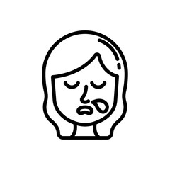 Sleepy face line icon. Girl emoji icon. Girl expression icon isolated on white background. Transparent background, minimalist symbol. Vector images