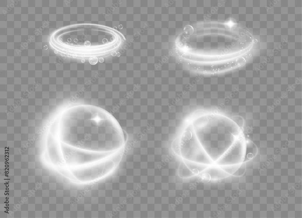 Poster protection and freshness, shining round effect with soft light shimmering and fresh bubbles. vector 