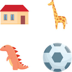 Kid toy icons set cartoon vector. Various colorful children toy. Childhood concept