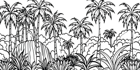 Landscape with tropical plants vector sketch