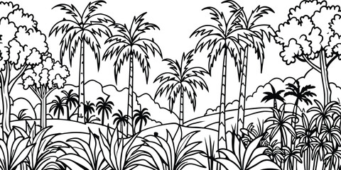 Vector sketch of landscape with palm trees