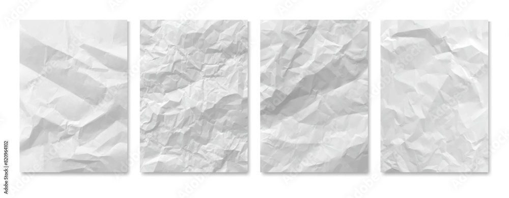 Aufkleber Blank realistic sheet of paper with wrinkled and creased effect texture. Vector set of empty document with rough surface with copy space. Aged grunge vintage material for writing or drawing
