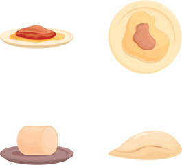 Foie gras icons set cartoon vector. Traditional foie gras dish. French food