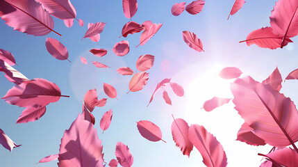 Flying leaves effect with mild sunbeam in 3d illustration vector