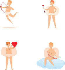 Cupid icons set cartoon vector. Funny little cupid. Valentine day