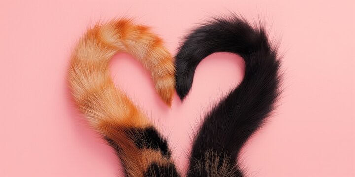 Two cat tails in the shape of a heart