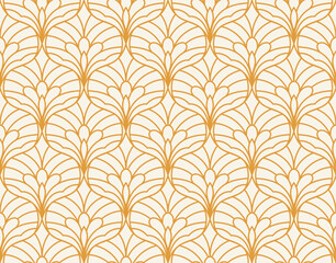 Elegant damask floral seamless pattern. Geometric art deco leaves background. Abstract botanical vector illustration for fabric, textile, wallpaper.