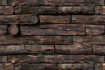 seamless natural wood log cabin wall background texture rustic old grunge brown redwood timber logs tileable repeat surface pattern a high resolution construction backdrop 3d rendering AI