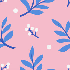 Cute seamless pattern with flowers and abstract botanical elements. Vector hand drawn floral background for textile, fabric, print or wallpaper.
