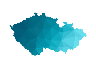 Obraz premium Vector isolated illustration icon with simplified blue silhouette of Czech Republic map. Polygonal geometric style. White background