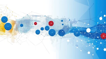 Fototapeta premium A background featuring various shades of blue and yellow with circular shapes and dots scattered throughout