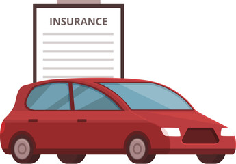 Flat design illustration of a red car alongside an insurance policy clipboard